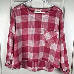 Cloth & Stone Pink Checkered Blouse Petite Large